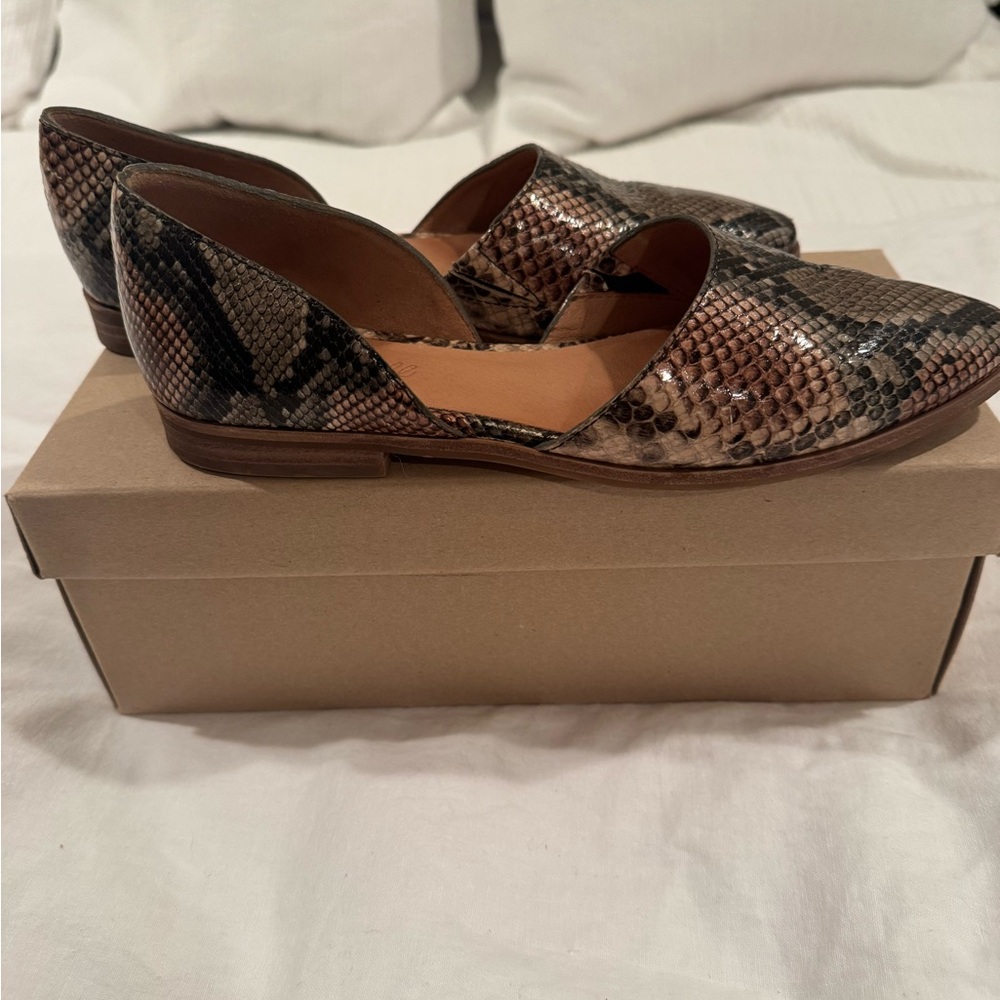 Madewell Flats Brown and Black Snakeskin D'Orsay